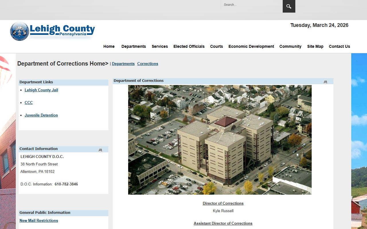 Lehigh County Corrections page for Allentown jail mugshots and inmate records
