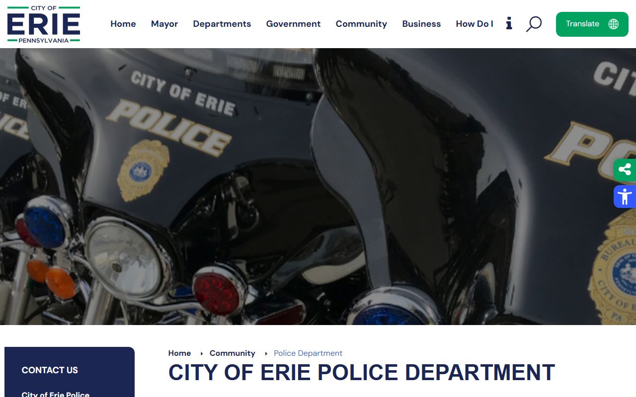 Erie Police Department website for arrest records and jail mugshots