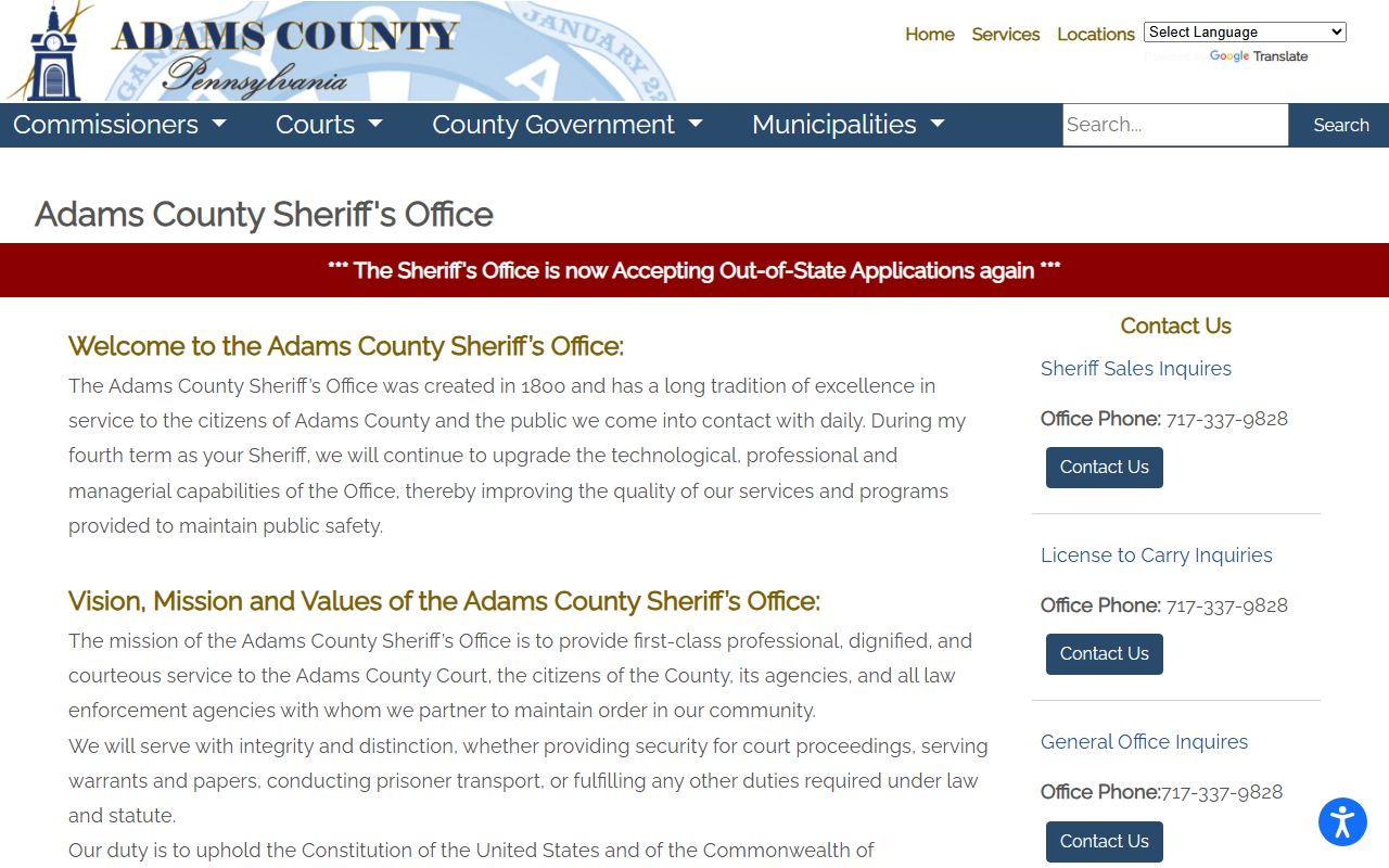 Adams County Sheriff's Office page for arrest records and jail mugshots