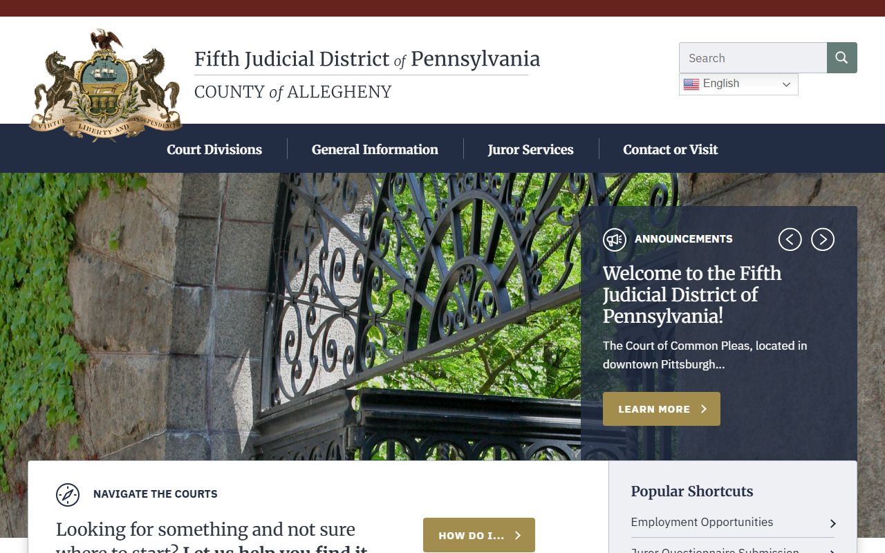 Allegheny County courts website for criminal dockets and arrest records