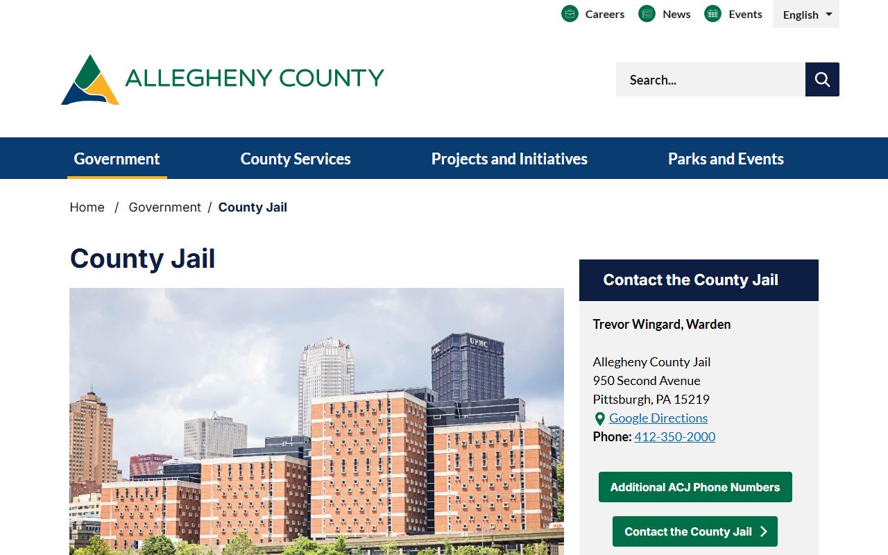 Allegheny County Jail inmate lookup page for jail mugshots and booking records
