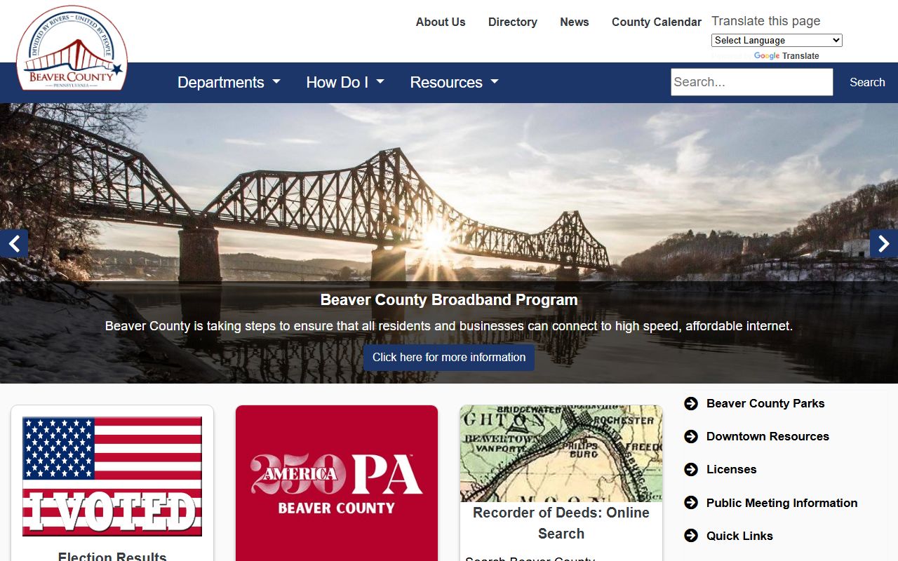 Beaver County government homepage for jail mugshots and inmate records