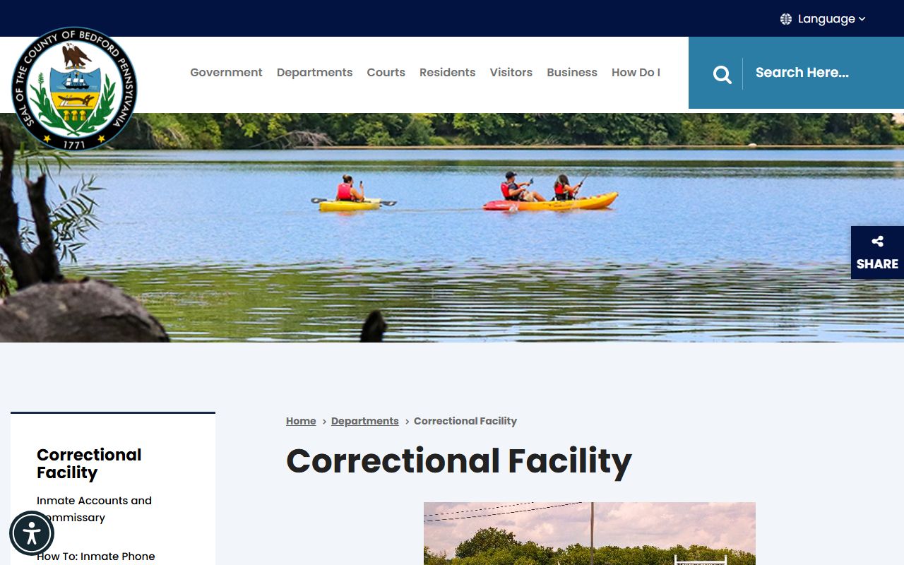 Bedford County Correctional Facility page for inmate records and jail mugshots