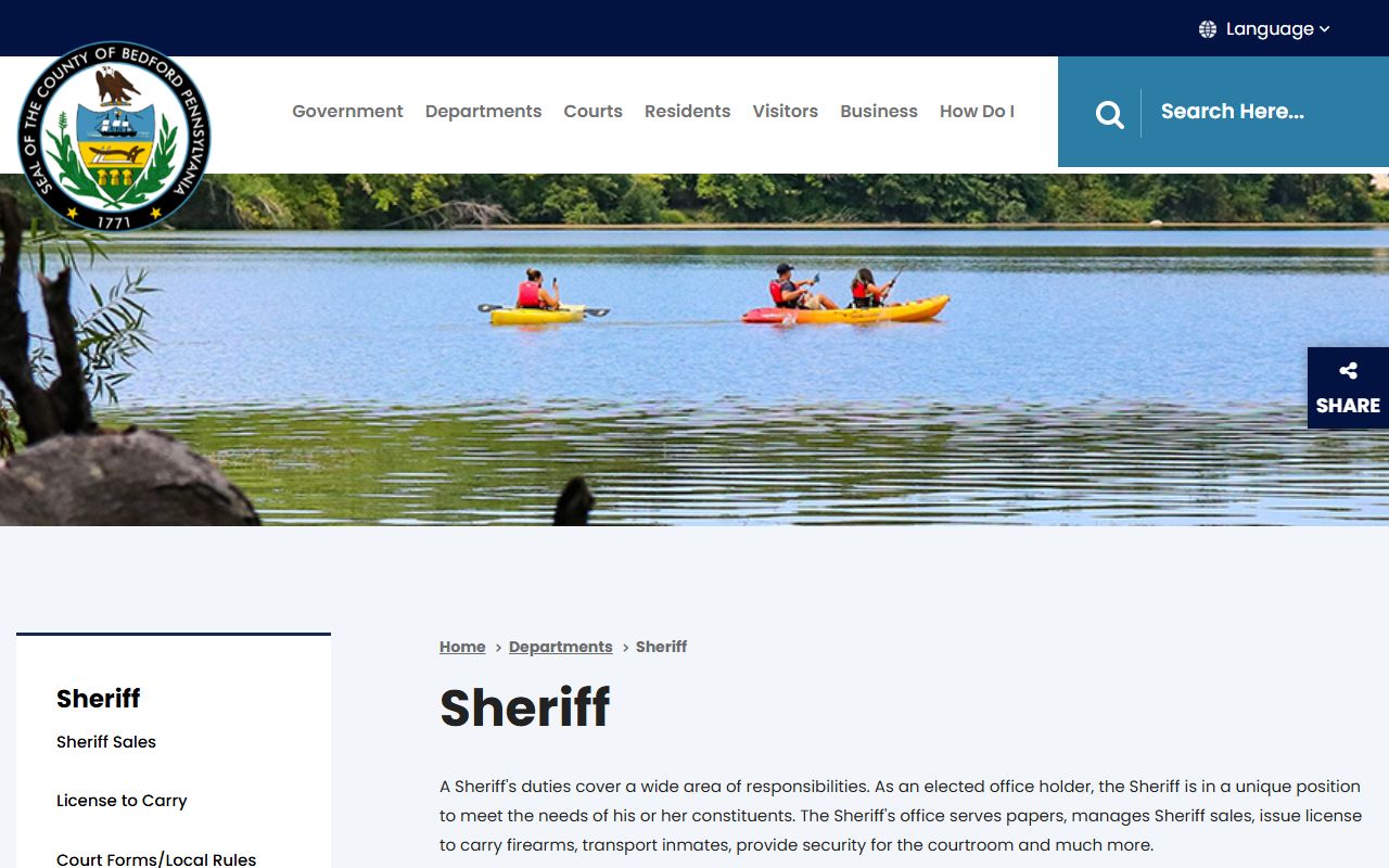 Bedford County Sheriff's Office page for arrest records and jail mugshots