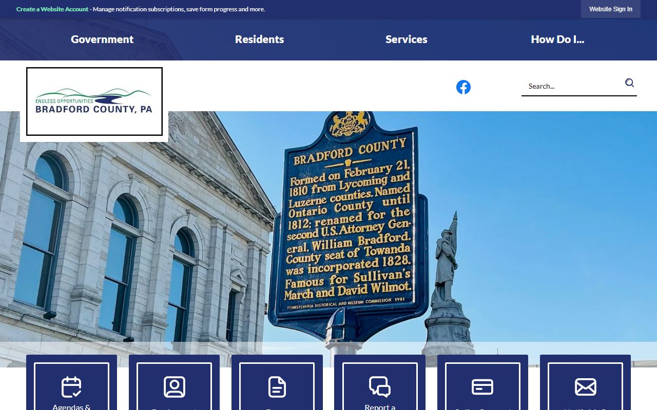 Bradford County government homepage for jail mugshots and public records