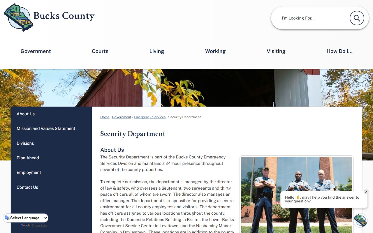 Bucks County Security Department page for arrest and jail mugshot records