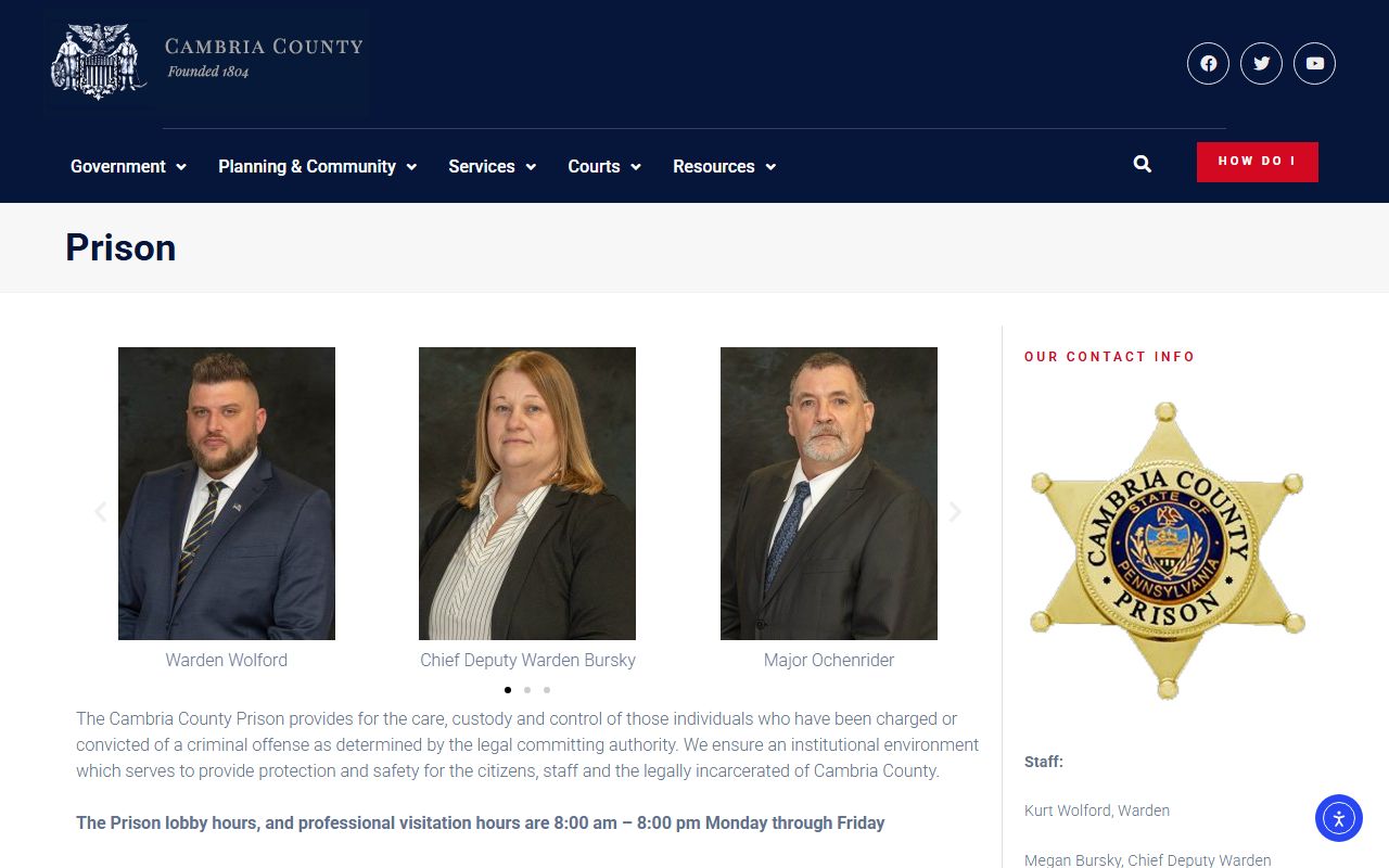 Cambria County Prison page for inmate records and jail mugshots