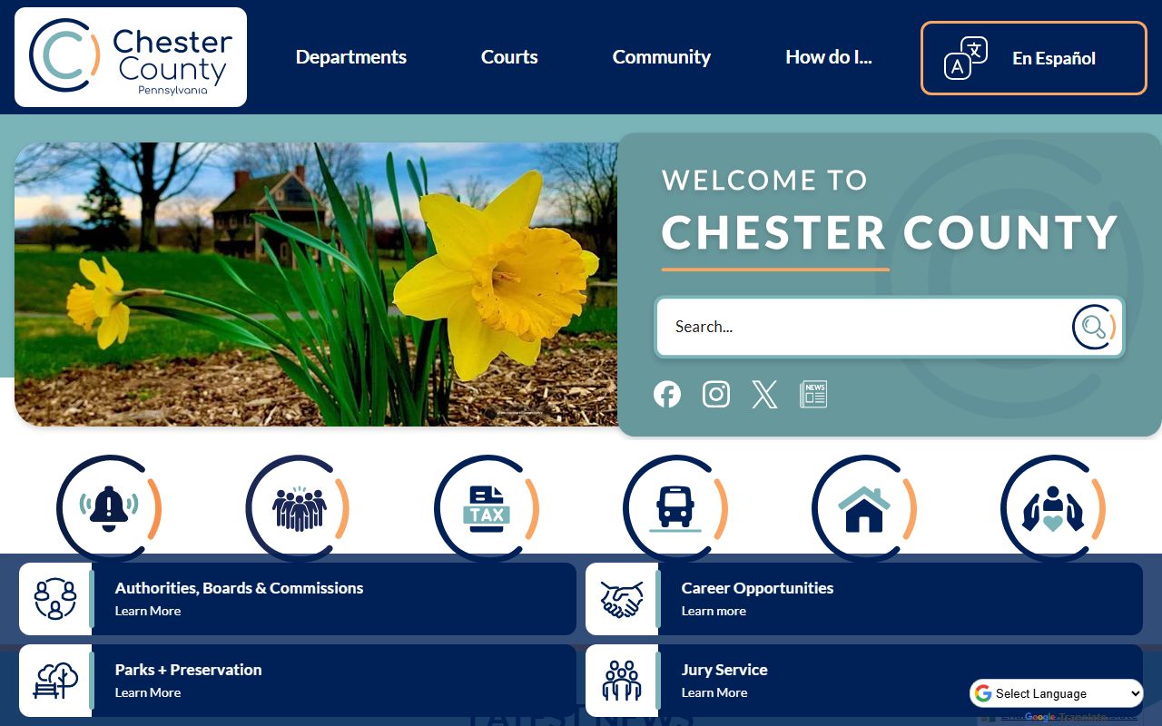 Chester County government homepage for jail mugshots and public records in West Chester