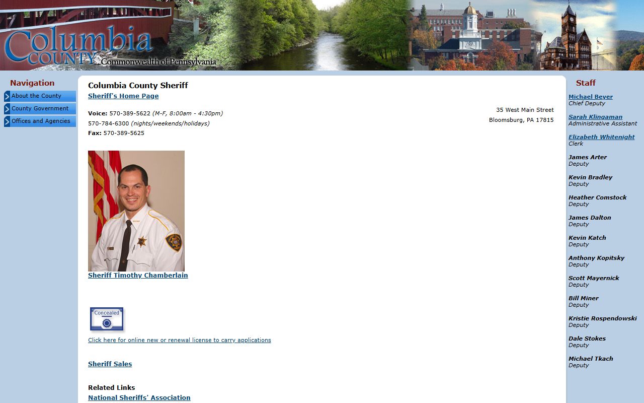 Columbia County Sheriff's Office page for arrest records and jail mugshots