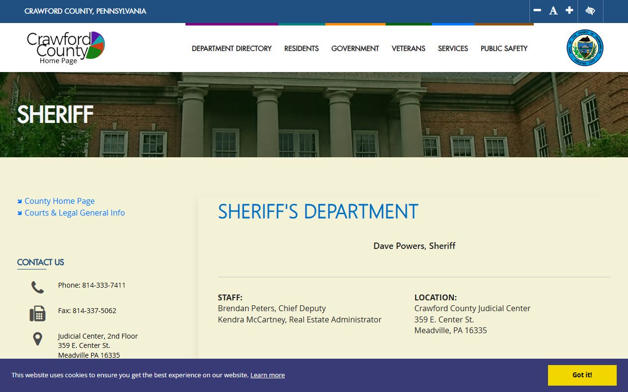 Crawford County Sheriff's Office page for arrest records and jail mugshots