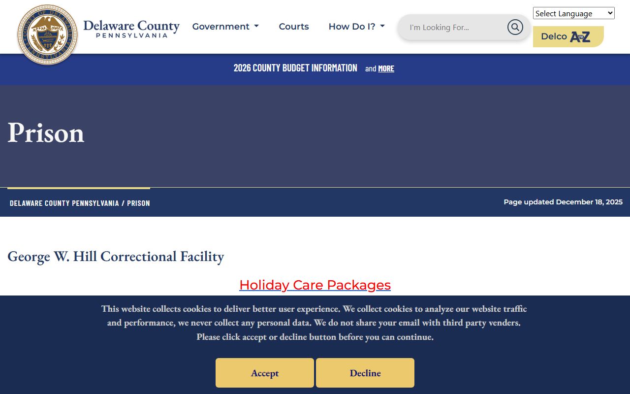 Delaware County prison page for booking records and jail mugshots