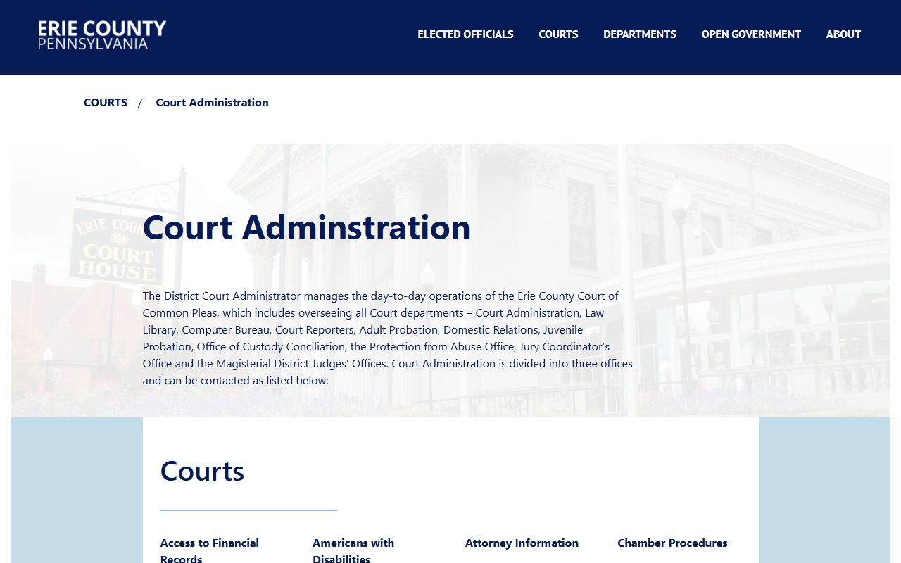 Erie County court administration page for criminal case records