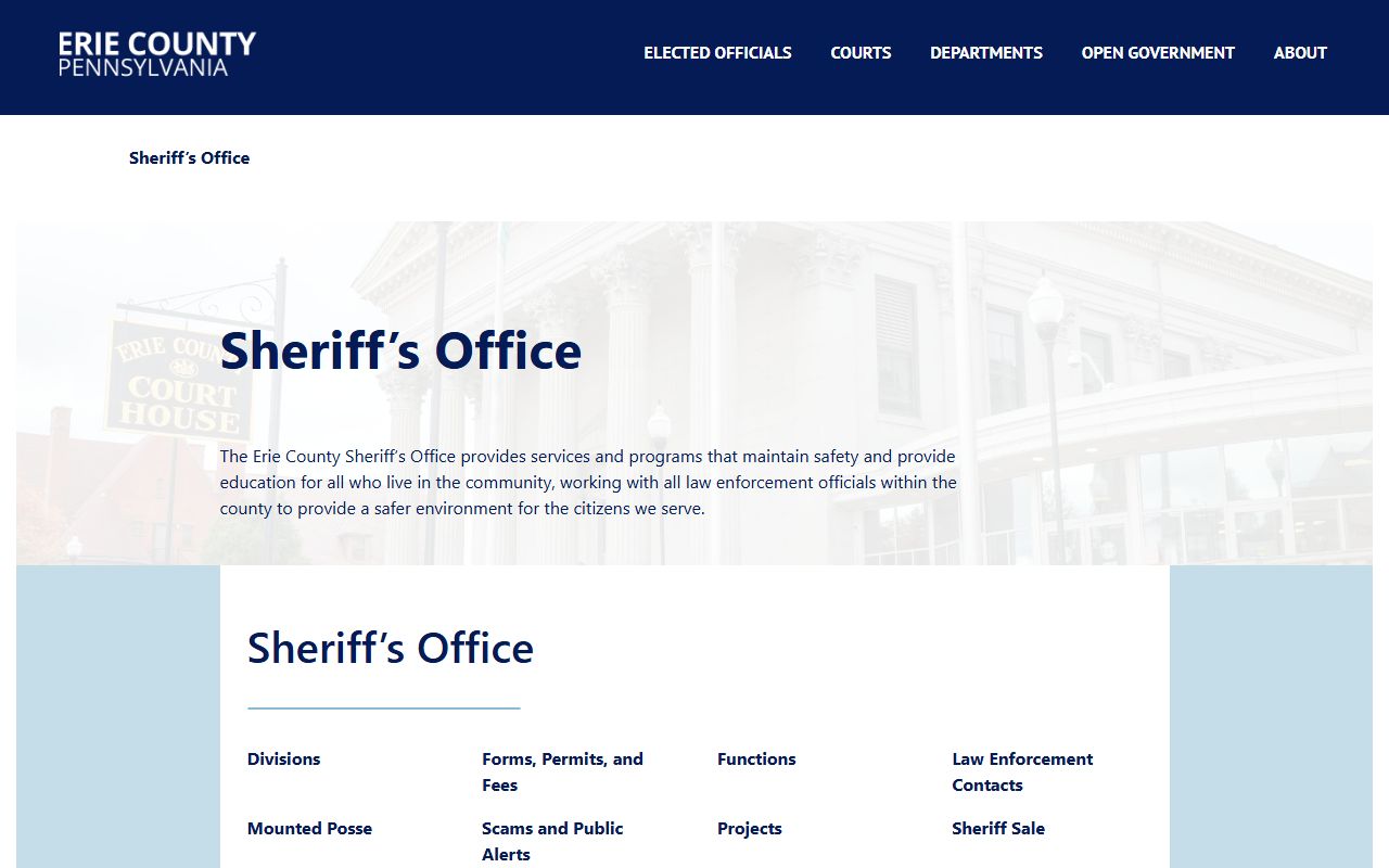 Erie County Sheriff's Office page for arrest records and jail mugshots