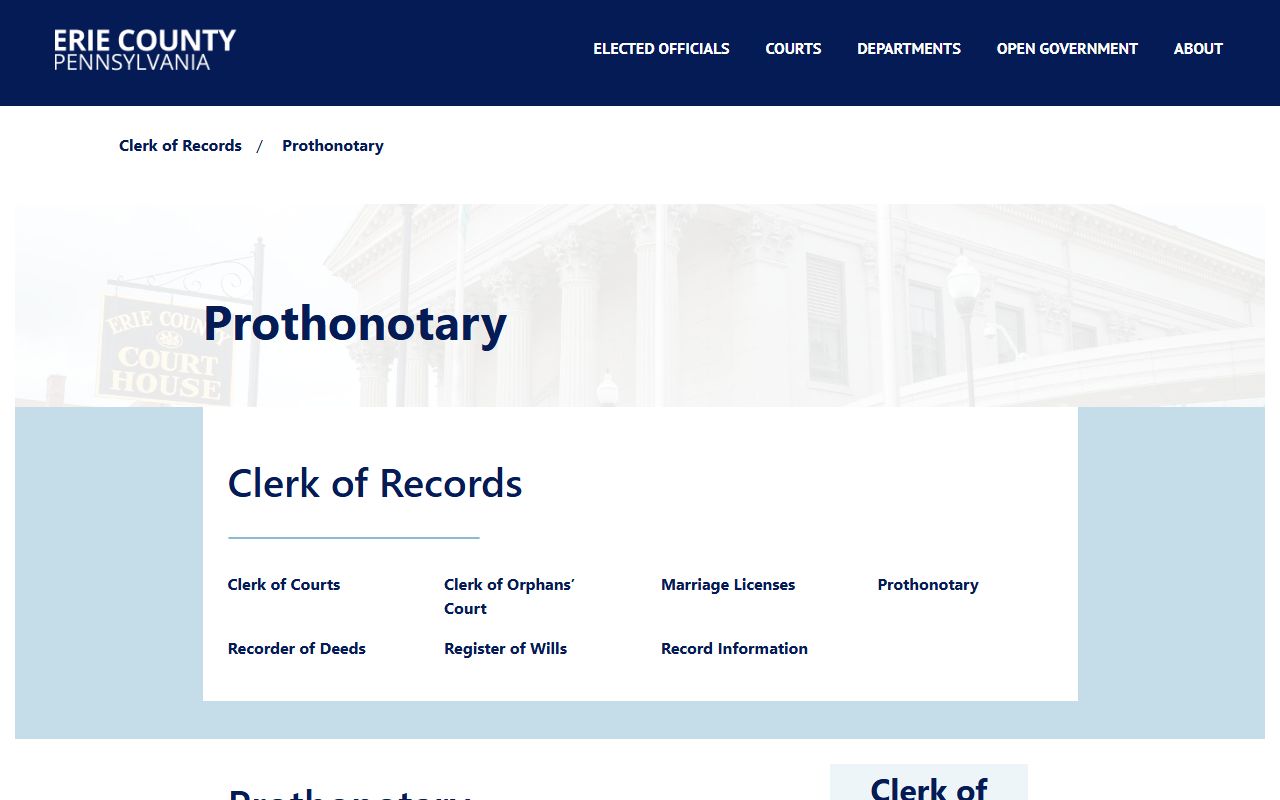Erie County Prothonotary and civil records clerk page