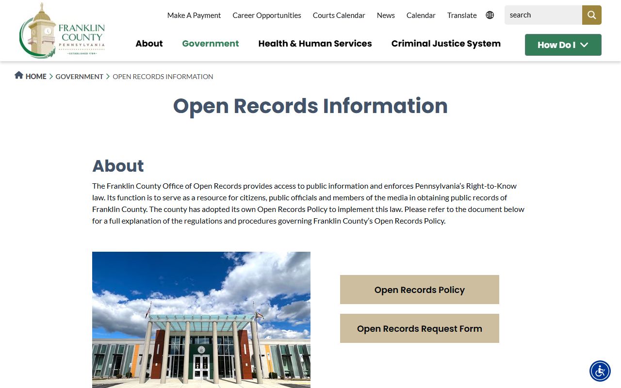Franklin County Open Records office for public records requests