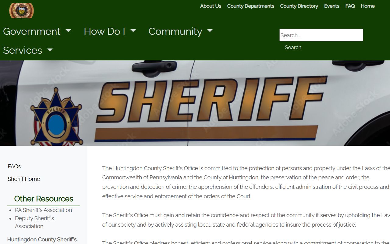 Huntingdon County Sheriff's Office page for arrest records and jail mugshots
