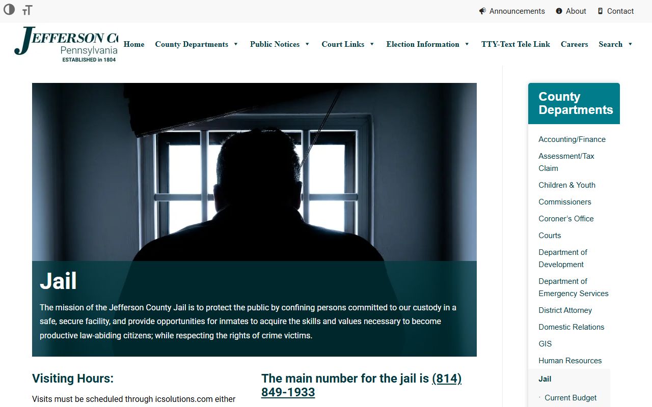 Jefferson County Jail website for booking records and inmate information