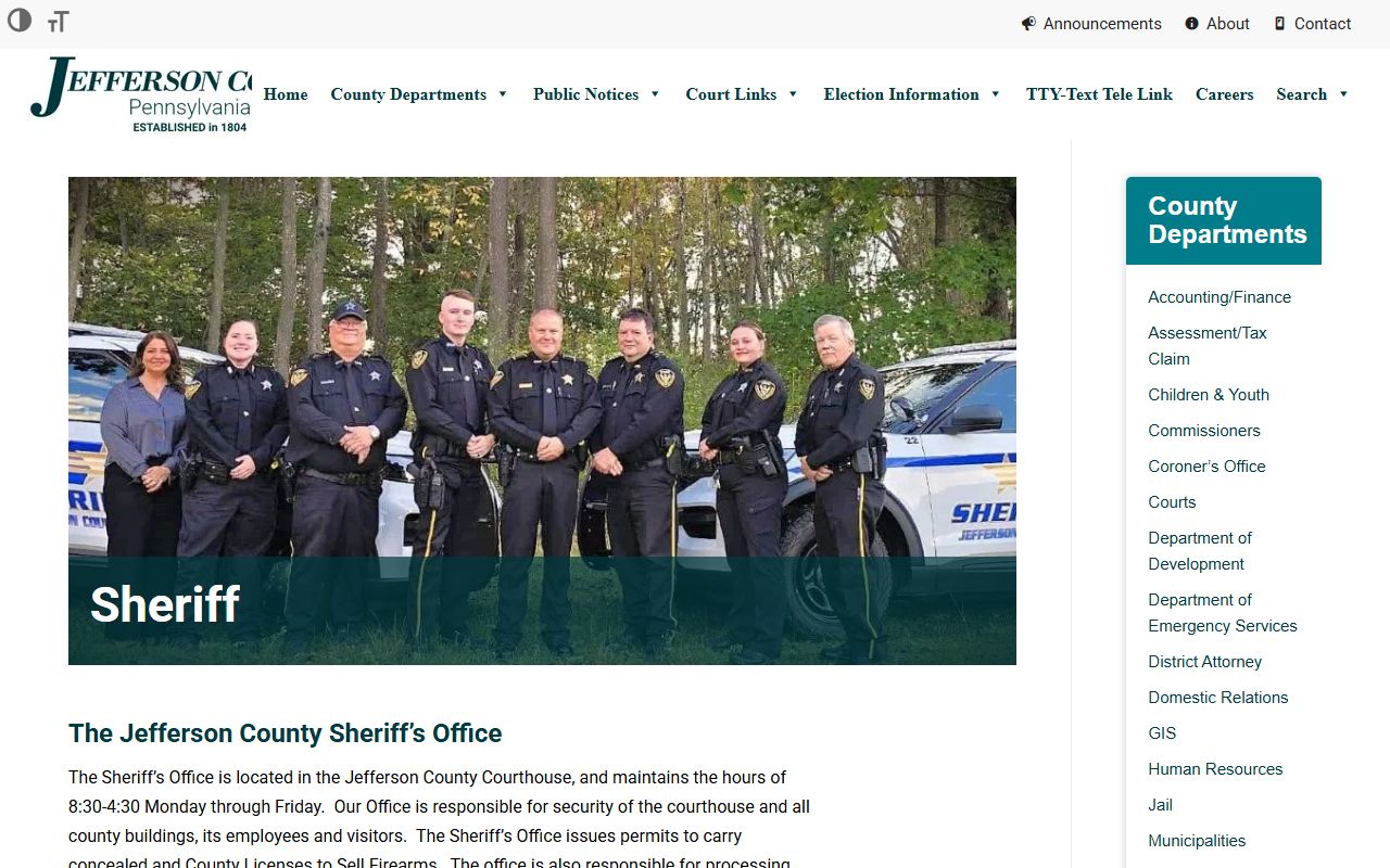 Jefferson County Sheriff's Office website for jail mugshots and arrest records
