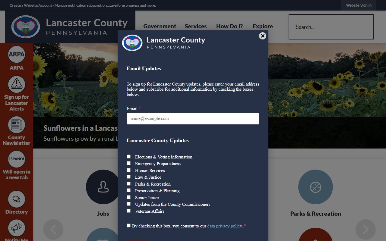 Lancaster County government homepage for jail mugshots and public records