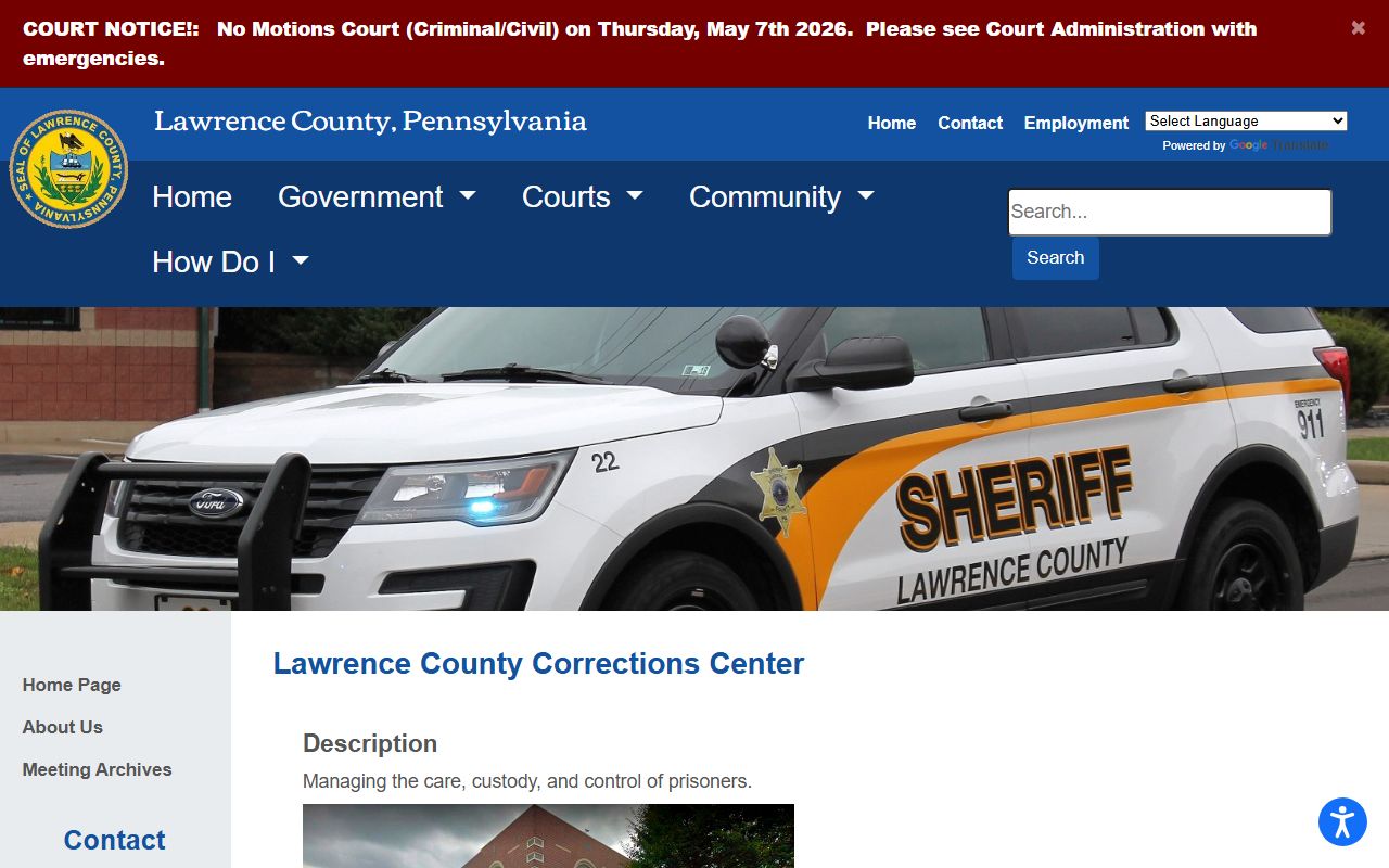 Lawrence County Corrections department page for jail booking information