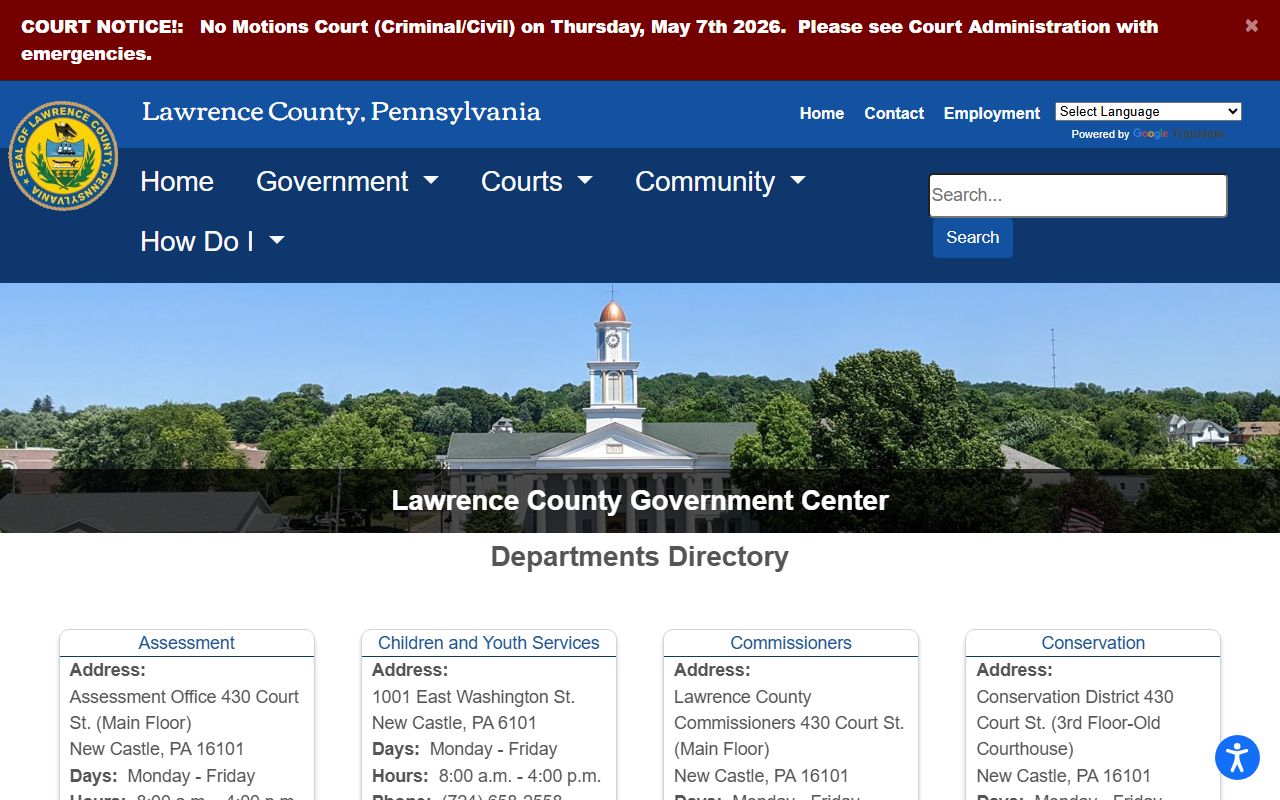 Lawrence County departments page for jail and sheriff contact information