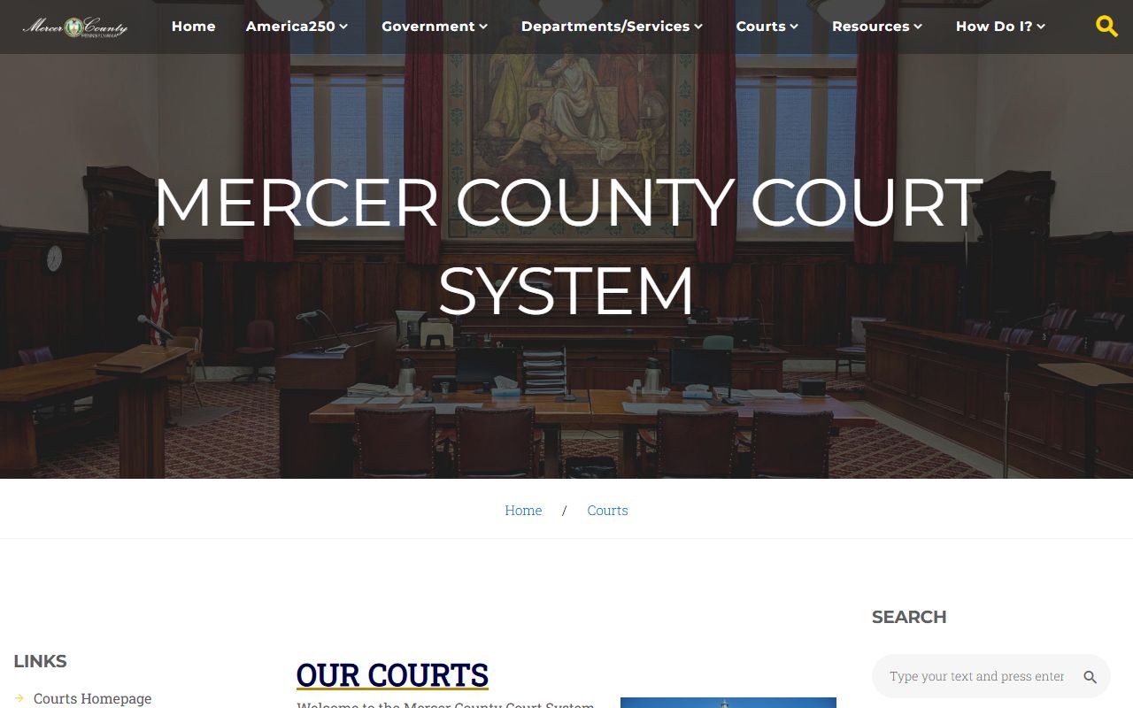 Mercer County court system page for court records and jail mugshots