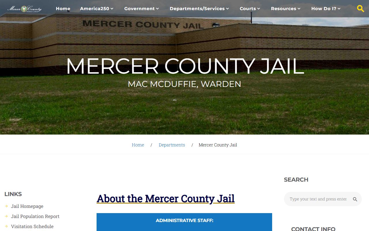 Mercer County Jail page for booking records and jail mugshots