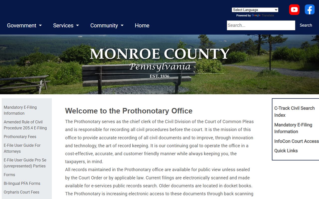 Monroe County Prothonotary page for court records tied to jail mugshots