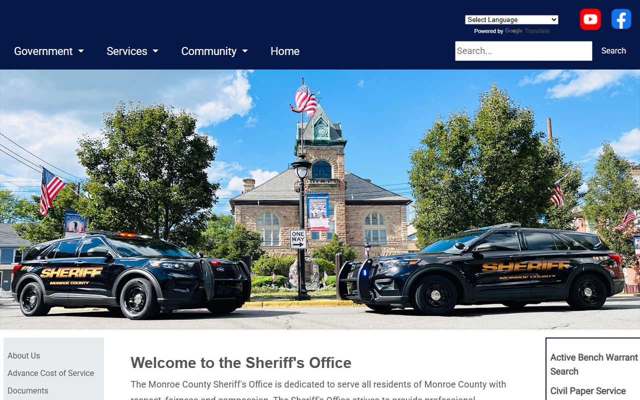 Monroe County Sheriff's Office page for arrest records and jail mugshots
