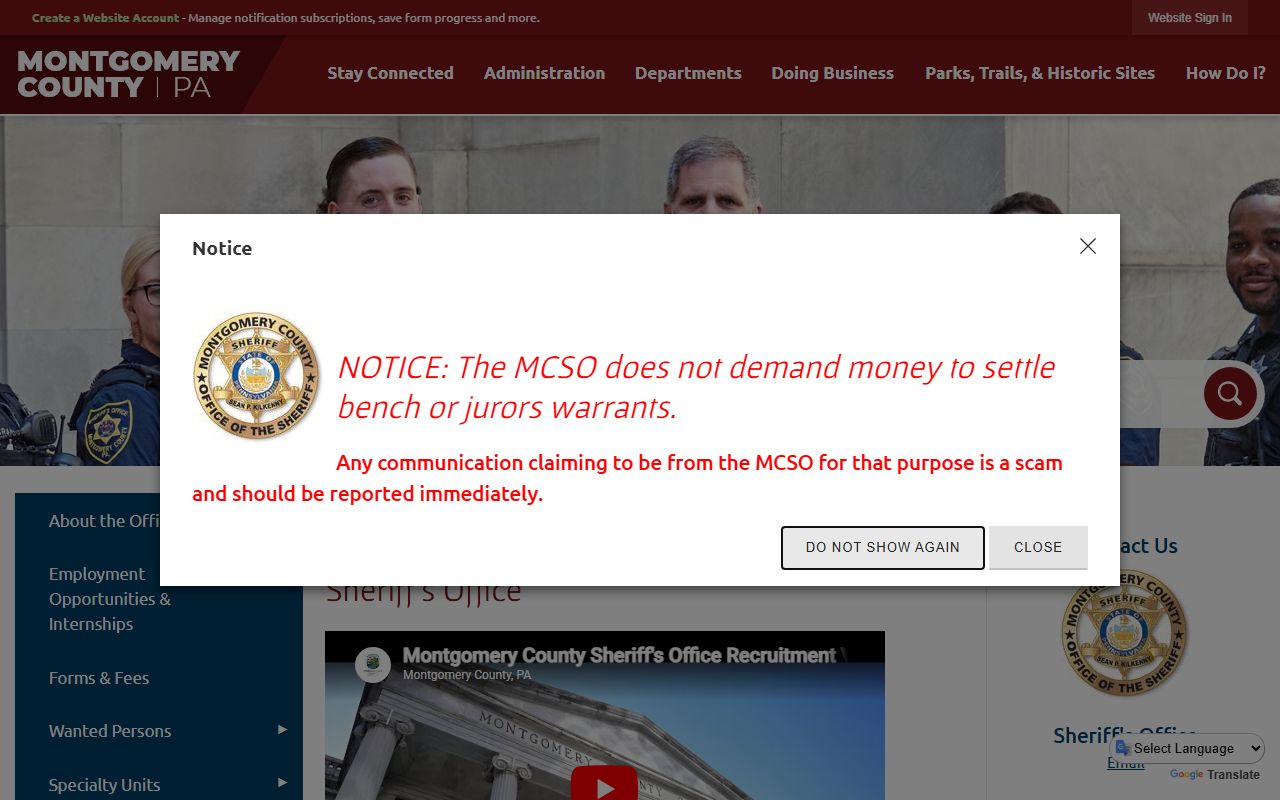 Montgomery County Sheriff's Office page for arrest records and jail mugshots