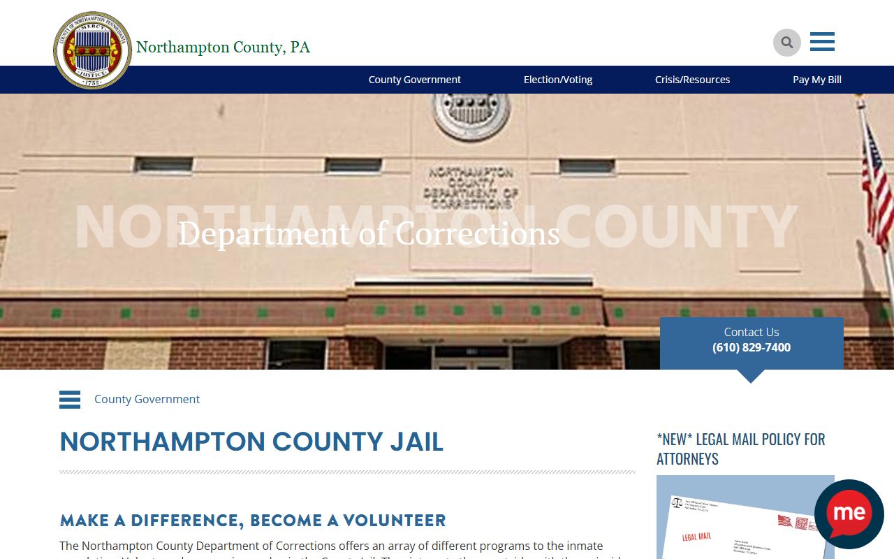 Northampton County Corrections page for jail mugshots and inmate records
