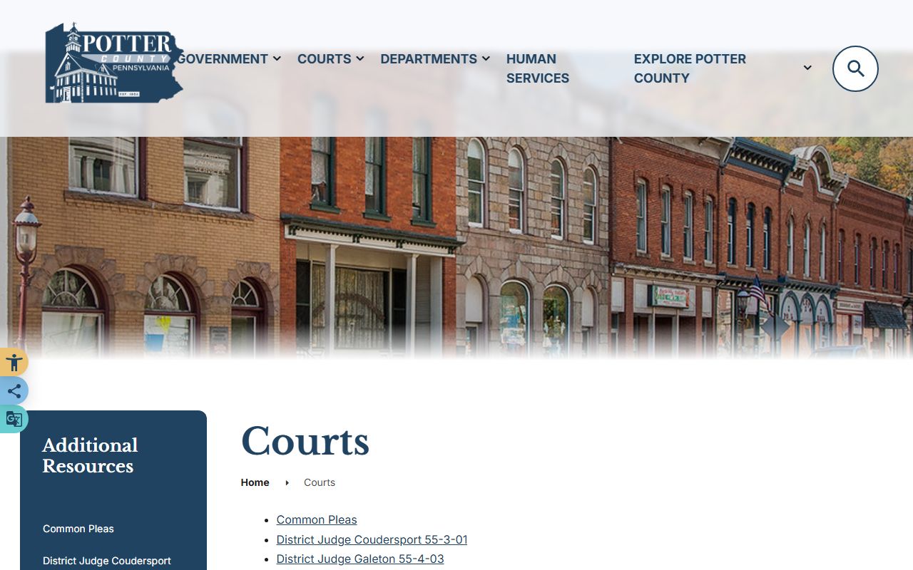 Potter County courts page for court records and jail mugshots