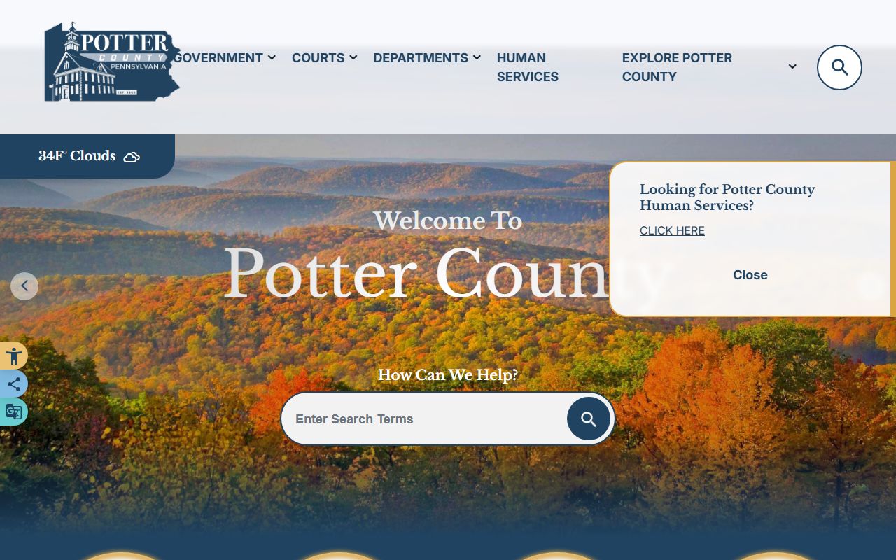 Potter County government homepage for jail mugshots and arrest records