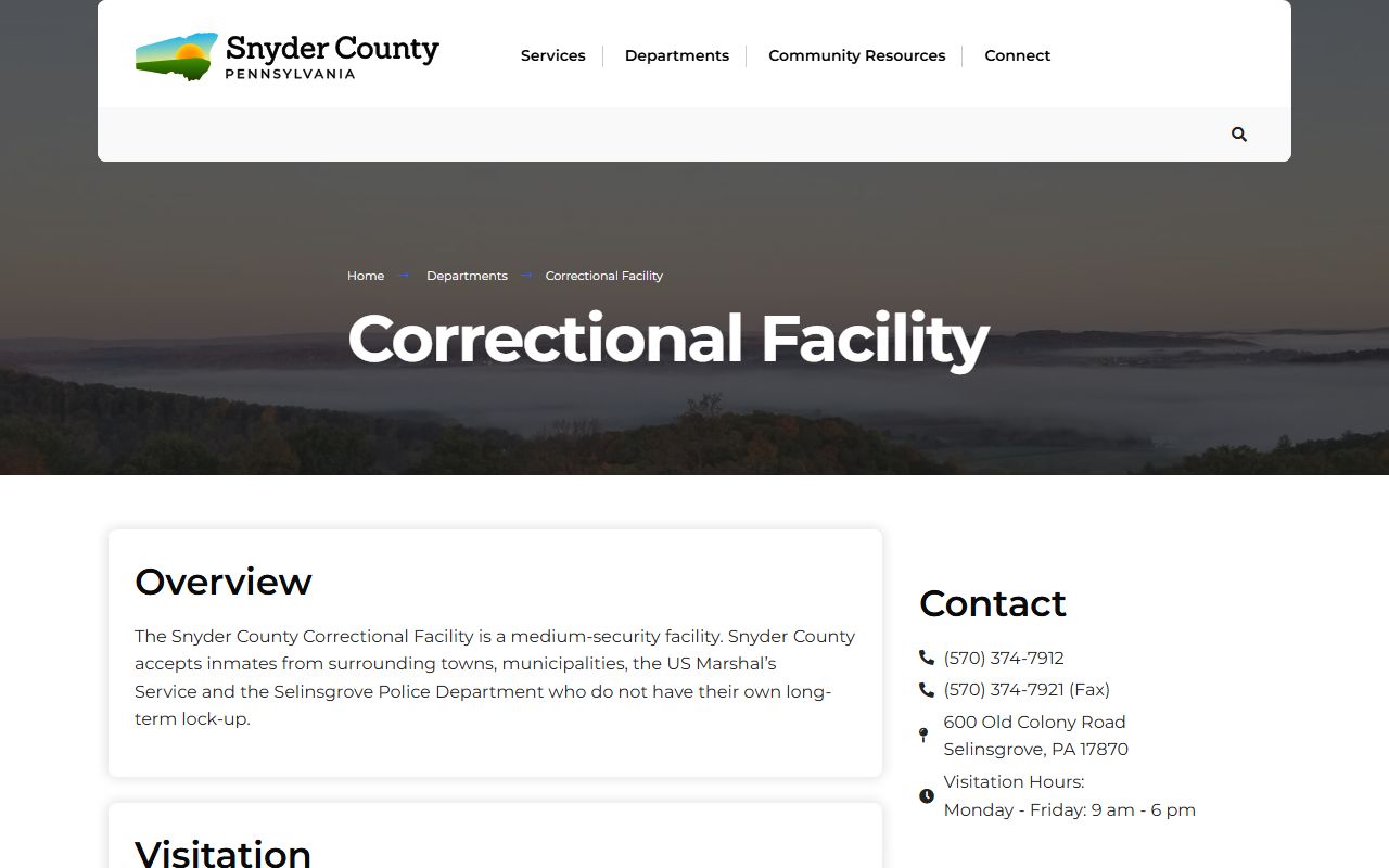 Snyder County Correctional Facility page for jail mugshots and inmate information