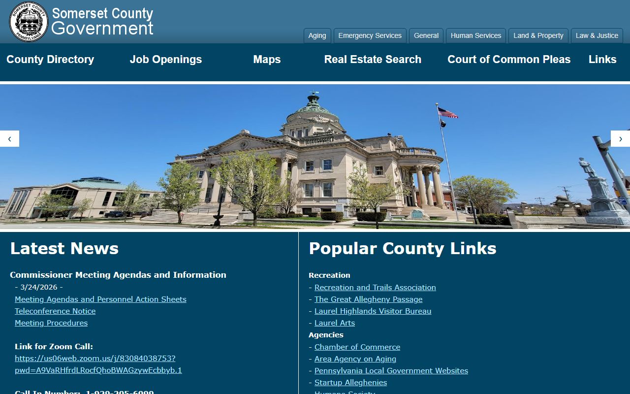 Somerset County government homepage for jail mugshots and public records
