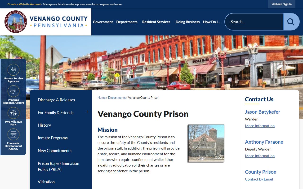 Venango County Prison page for booking records and jail mugshots