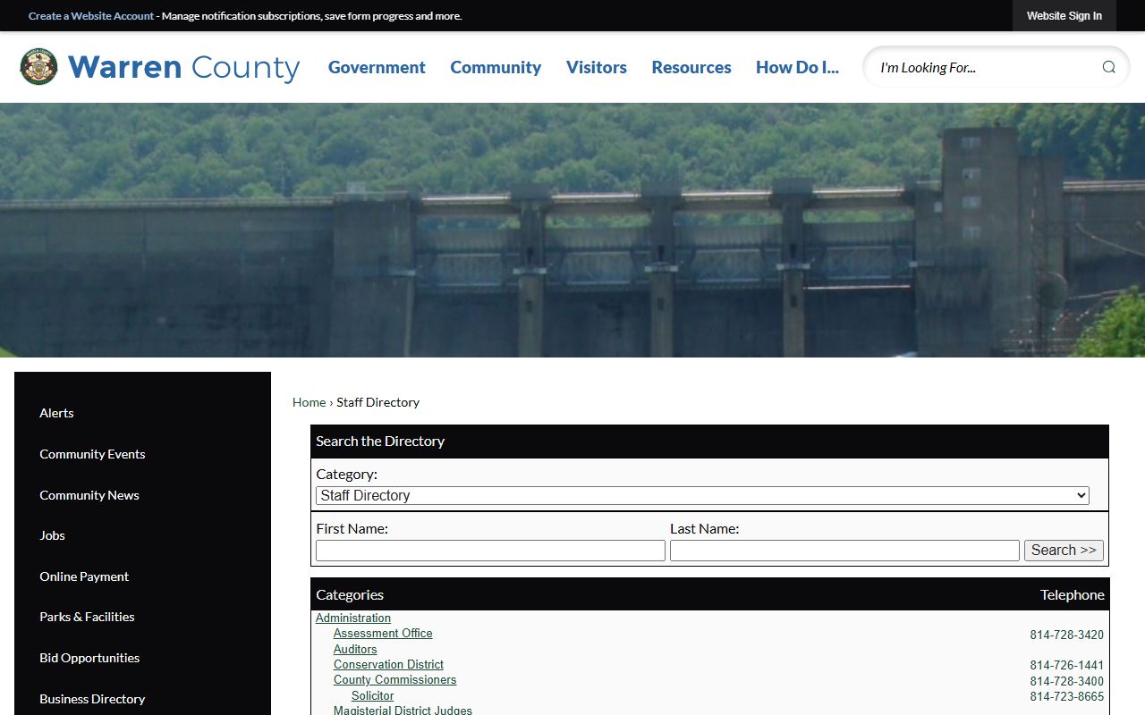 Warren County directory page for department contacts and jail mugshots
