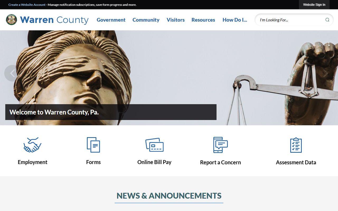 Warren County government homepage for jail mugshots and arrest records