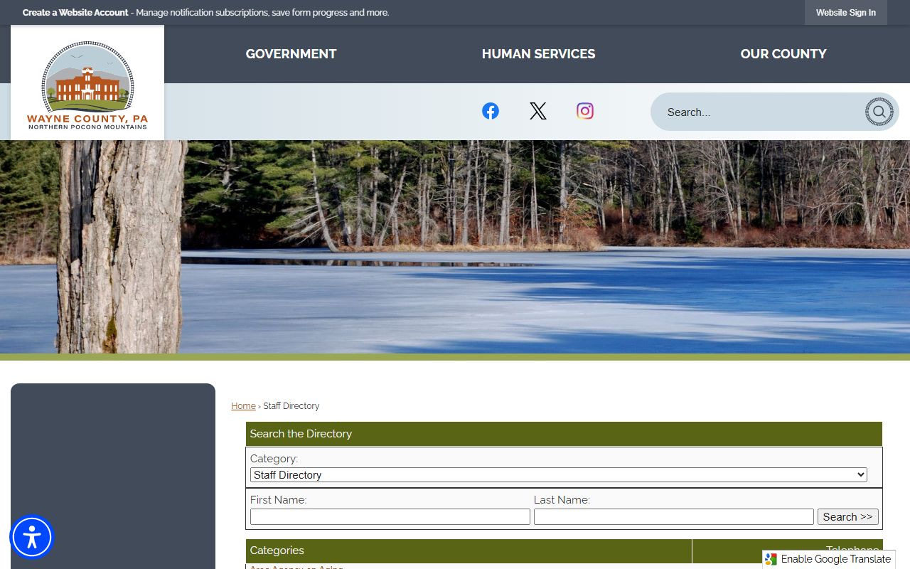 Wayne County directory page for department contacts and jail mugshots