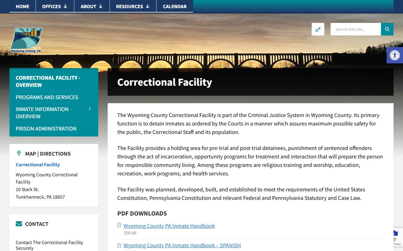 Wyoming County Correctional Facility page for booking records and jail mugshots