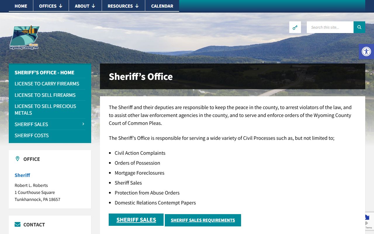 Wyoming County Sheriff's Office page for arrest records and jail mugshots