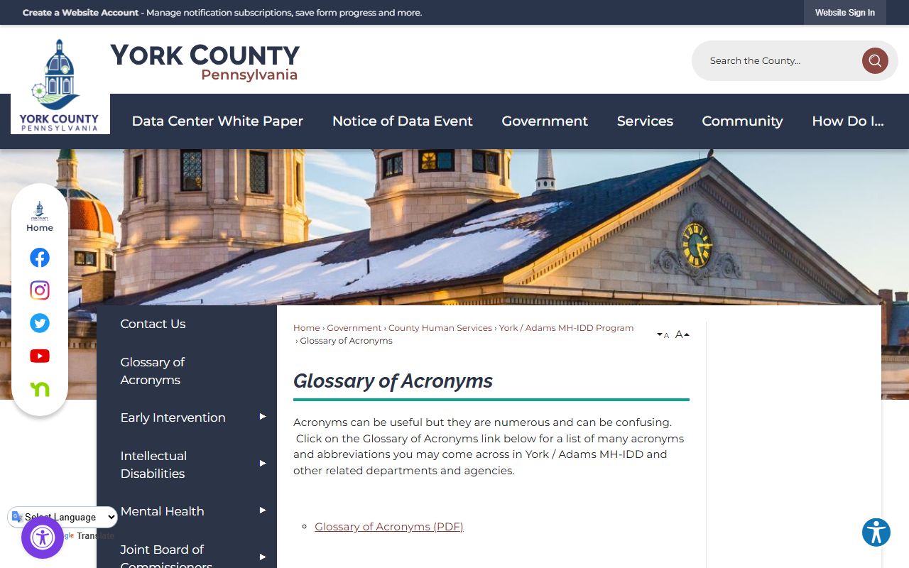 York County Prison page for booking records and jail mugshots
