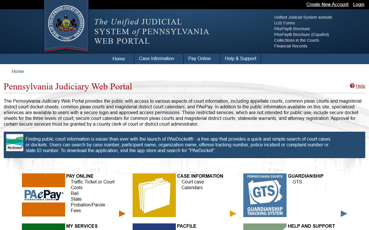 Pennsylvania judiciary web portal for jail mugshots and court records