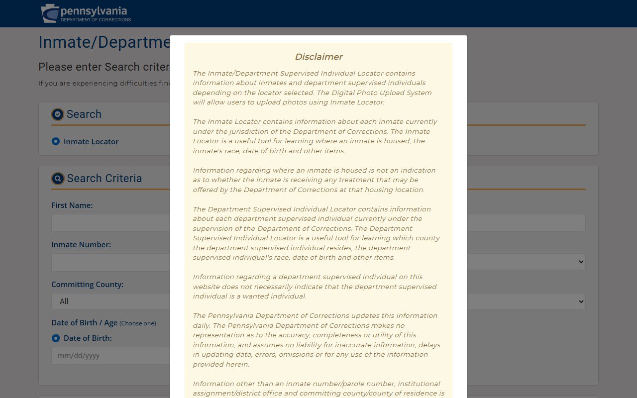 Pennsylvania state inmate locator for jail mugshots search